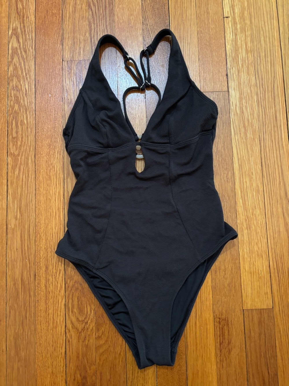 Black One-Piece Swimsuit with Front Accent